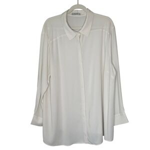 MM LaFleur Cream Tunic 3x Lagarde‎ Crepe Button Down Long Sleeve Career Work